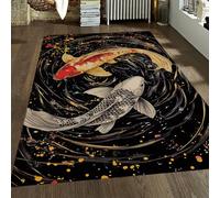 LANDERSION Japanese Koi Fish Area Rugs Elegant Aesthetic Good Luck Decor Door Mat Washable Non Slip Low Pile Carpet for Living Room Office Entryway 140x200cm