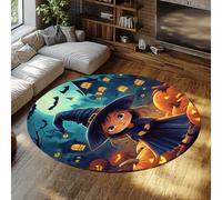 LANDERSION Magic Witch Halloween Round Area Rugs Spooky Gothic Castle Pumpkin Bat Scary Circular Washable Carpet for Bedroom Living Room Nursery 200cm