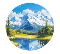 LANDERSION Misty Forest Mountain Round Area Rug 240cm Green Pine Tree River Rustic Nature Landscape Round Carpet Non-slip Rug Washable Floor Mats for Living Room Kitchen Bedroom Blue