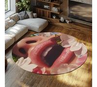 LANDERSION Modern Art Bedroom Area Rug 160cm Beautiful Floral and Lip 3D Print Soft Round Rugs Washable Low-Pile Floor Mat Carpet for Bedside Dressing Room