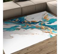LANDERSION Modern Fluid Art Area Rugs or Living Room Abstract Blue Gold Watercolor Fashionable Floor Mat Low Pile Thin Floor Carpet for Kitchen Hallway 180x300cm