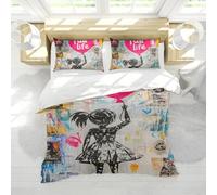 LANDERSION Modern Graffiti Duvet Cover Set Silhouette Girl Balloon Pattern Retro 3 Pieces Bedding Soft Breathable Comforter Cover with 4 Ties Emperor