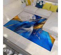 LANDERSION Navy Blue Rug 160x200cm Abstract Waves Modern Aesthetic Decor Door Mat Non Skid Washable Low Pile Luxury Carpet for Living Room Beside Studio