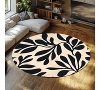 LANDERSION Round 160cm Area Rug Washable Abstract Leaf Print Circle Rug for Living Room Boho Black White Bedroom Rugs Non Slip Soft Vintage Carpet for Nursery