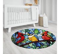LANDERSION Round Nursery Rug 150cm Cute Birds on Tree Branch Circle Area Rug Non-shedding Low-Pile Playroom Carpet for Living Room Balcony Washable Aesthetic Boho Room Decor for Bedroom Dining Room