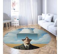 LANDERSION Surreal Sci-Fi Round Area Rugs 80cm Giant Vr Glasses Desert Scene Small Circle Rug Washable Soft Short Pile Carpet for Bedroom Nursery