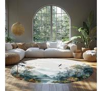 LANDERSION Tropical Jungle Round Rug 140cm Watercolor Forest Lake Washable Soft Carpet for Living Room Non Slip Non Shedding Area Rugs for Under Table Kitchen