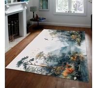 LANDERSION Tropical Jungle Rug 140x200cm Watercolor Forest Lake Washable Soft Carpet for Living Room Non Slip Non Shedding Area Rugs for Under Table Entryway