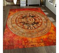 LANDERSION Ultra-Thin Soft Large Living Room Area Rugs 90x120cm Mysterious Tribe Aztec Washable Floor Mat Nordic Mid-Century Low Pile Carpet for Office Orange