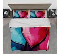LANDERSION Valentine Day Comforter Cover Blue and Purple Heart Shaped Print Bedding Set for Modern Room Geometric Love Themed Couple Duvet Cover Full