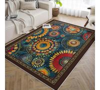 LANDERSION Vintage Boho 140x200cm Rug Ethnic Tribal Living Room Area Rugs Abstract Concentric Circle Flower Colorful Indoor Low Pile Carpet for Bedroom Office