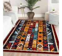 LANDERSION Vintage Distressed Area Rug Tradition Native American Aztec Tribal Stripe Rugs Anti-Slip Washable Rectangular Carpet for Dining Room Study 140x200cm