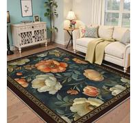 LANDERSION Vintage Floral Indoor 60x90cm Area Rugs Beautiful Peony Flower Plant Print Door Mat Non Slip Soft Modern Home Decor Carpet for Bedroom Sofa Porch
