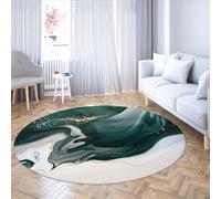 LANDERSION Washable Round Rug 90cm Marble Abstract Modern Emerald Green Gold Bedroom Rugs Indoor Soft Anti-Slip Thin Circle Carpet for Living Room Hallway