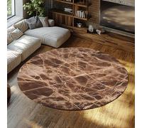 LANDERSION Washable Small Round Rug Classic Dark Brown Marble Circle Area Rugs for Bathroom Entryway Bedroom Kitchen Soft Low Pile Carpet 240cm