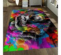 LANDERSION Washable Throw Area Rugs 160x200cm Non-Shedding Low-pile Graffiti Gorilla Theme Non-Skid Rectangle Carpet for Living Room Bathroom Bedroom