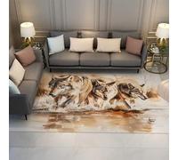 LANDERSION Watercolor Animal Wolf Pack Rug Realistic Wildlife Nature Art Design Area Rugs Soft Low Pile Carpet Mat for Office Men Room Decor 140x200cm
