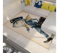 LANDERSION Whimsical Fish Design Area Rug Abstract Vintage Style Floor Mats Ultra Soft Non Slip Low Pile Carpet for Living Room Kitchen Laundry 120x180cm