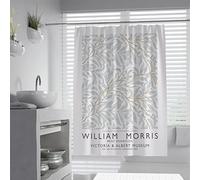 LANDERSION William Morris Shower Curtain Abstract Leaf Retro -Style Farmhouse Shower Curtainset with Hooks Hotel Style Washable Beige Fabric Design W90 x L180cm