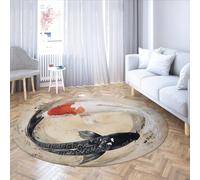 LANDERSION Yin Yang Koi Area Rug 240cm Round Washable Bedroom Rugs Non-slip Natural Animals Entryway Throw Low-Pile Indoor Retro Small Circular Carpet for Living Room Foyer Chinese Traditional Decor