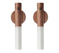 landgoo Motion Sensor Night Lights, Magnet Body Sensor Hallway, Rechargeable LED Light Portable Stairway, Wooden Wall Sconce Decor Battery Powered Cabinet Lights (Walnut Wood 2PCS)
