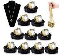 Landical 10 Pcs Championship Trophy Rings Bulk MVP Trophy Ring Award Medal Gift Prize with Neck Chains Display Stand for Basketball Baseball Football Sport Tournament Champion Winner (Clear Gold)