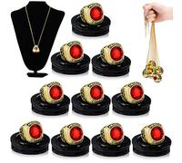 Landical 10 Pcs Championship Trophy Rings Bulk MVP Trophy Ring Award Medal Gift Prize with Neck Chains Display Stand for Basketball Baseball Football Sport Tournament Champion Winner(Red Gold)