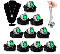 Landical 10 Pcs Championship Trophy Rings Bulk MVP Trophy Ring Award Medal Gift Prize with Neck Chains Display Stand for Basketball Baseball Football Sport Tournament Champion Winner(Emerald Silver)