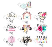 Landical 10 Pcs Physical Therapy Badge Reel Funny PT Badge Clip Holder Retractable Name Card Holder Physical Therapist PTA Gifts Physiotherapy Mobility Badge Reel for Medical Md Rn Nurse Office