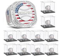 Landical 10 Set Baseball Championship Ring with Display Case and Stand Holder Championship Ring Box Acrylic Showcase and Holder Champion Trophy Rings for League Winner Finalists Award Gifts, alloy
