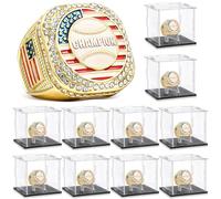 Landical 10 Set Baseball Championship Ring with Display Case and Stand Holder Championship Ring Box Acrylic Showcase and Holder Champion Trophy Rings for League Winner Finalists Award Gifts, alloy