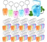 Landical 100 Pcs Dental Floss Keychain Bulk Mini Tooth Portable Floss Cleaning for Travel Homeless 15 M /16.4 Yard (Multicolor)