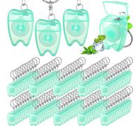 Landical 100 Pcs Mini Dental Floss Keychain Bulk Tooth Shaped Portable Floss Cleaning for Travel Homeless Donated Gifts Teeth Cleaning Oral Care 15 M /16.4 Yard (Mint Green)