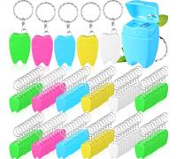 Landical 100 Pcs Mini Dental Floss Keychain Bulk Tooth Shaped Portable Floss Cleaning for Travel Homeless Donated Gifts Teeth Cleaning Oral Care 15 M /16.4 Yard (Colorful)