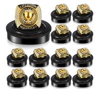 Landical 12 Packs Champion Trophy Rings Mvp Sport Award Gift with Neck Chain and Display Stand Box for Tournament or League Champion Winner (Gold)