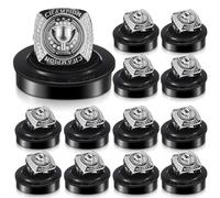Landical 12 Packs Champion Trophy Rings Mvp Sport Award Gift with Neck Chain and Display Stand Box for Tournament or League Champion Winner(Silver)