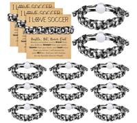 Landical 12 Pcs Bracelet Gifts Adjustable Braided Bracelet Party Favors Inspirational Sport Accessories Gifts for Teams Player Women Birthday Sport Theme, Wrist Sizes Ranging from 7 to 9 inches, paper