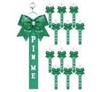 Landical 12 Pcs Cheerleader Pin Me Bow Keychain Pin Me Ribbon Cheer Keychain with Rhinestones Bow Lanyard Keychain Gift, Green