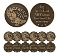 Landical 12 Pcs Christian Track & Field Coins Bulk Religious Bible Verse Sport Challenge Coins Christmas Gifts for Young Athlete Player Team Sport Game Lover Gold Antique Collector
