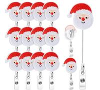 Landical 12 Pcs Christmas Badge Reels Santa Claus Shaped Retractable Badge Holder with Alligator Clip Red White Cute Name ID Reel Accessories for Women Nurses Office Worker Supply Gift