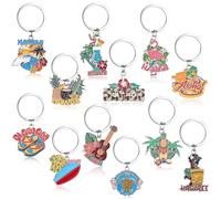 Landical 12 Pcs Hawaii Keychains Luau Souvenirs Gifts Bulk Summer Beach Party Favors Tropical Aloha Hawaiian Party Supplies Holiday Souvenirs Pineapple Flamingo Surfboard Key Chain for Women Men