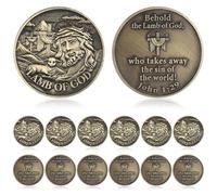 Landical 12 Pcs Lamb of God Coin John 1: 29 Easter Challenge Christian Coin Zinc Alloy Prayer Coin Religious Coins Gifts for Men Women Christian Church Party Prayers