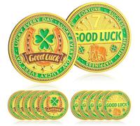 Landical 12 Pcs Lucky Coin Four Leaf Clover Good Luck Charms Horseshoe Elephant Lottery Ticket Scratcher Tool Chip Two Sided Gold Novelty Coins for Women Men