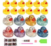 Landical 12 Pcs Rubber Ducks Diamond Art Ducks Diamond Duck Set Diamond Art Kit DIY Colorful Mini Ducks Decoration Cute Duck Assortment Car Ducks Ornaments for Home and Office Decoration