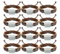 Landical 12 Pcs Sign of the Fish Bracelet First Communion Confirmation Bracelet Gifts Retro Leather Jesus Christian Christmas Charms for Men Women, Brown, Leather, leather