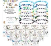 Landical 12 Set Back to School Mommy and Me Bracelets Matching Clay Beaded Wish Bracelets Colorful Mom and Mini with Heart and Brave Gift for Mother Students Class(Blue)