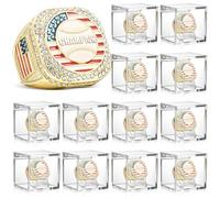 Landical 12 Set Championship Ring with Display Case and Stand Holder Championship Ring Box Acrylic Display Case and Holder Champion Trophy Rings for League Winner, alloy, acrylic, alloy, acrylic