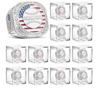 Landical 12 Set Championship Ring with Display Case and Stand Holder Championship Ring Box Acrylic Display Case and Holder Champion Trophy Rings for League Winner, alloy, acrylic, alloy, acrylic