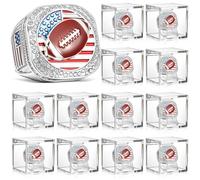 Landical 12 Set Championship Ring with Display Case and Stand Holder Championship Ring Box Acrylic Display Case and Holder Champion Trophy Rings for League Winner, alloy, acrylic, alloy, acrylic