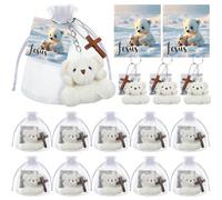 Landical 12 Sets Christian Gifts Bears Stuffed Animal Baptism Gifts Religious Mini Bears Plush Keychain with Cross for First Communion Gifts Party Favors, White Bear